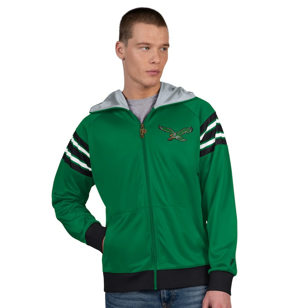 Philadelphia Eagles Pro Player Retro Helmet Full-Zip Hooded Track Jacket - Kelly Green/Black sale