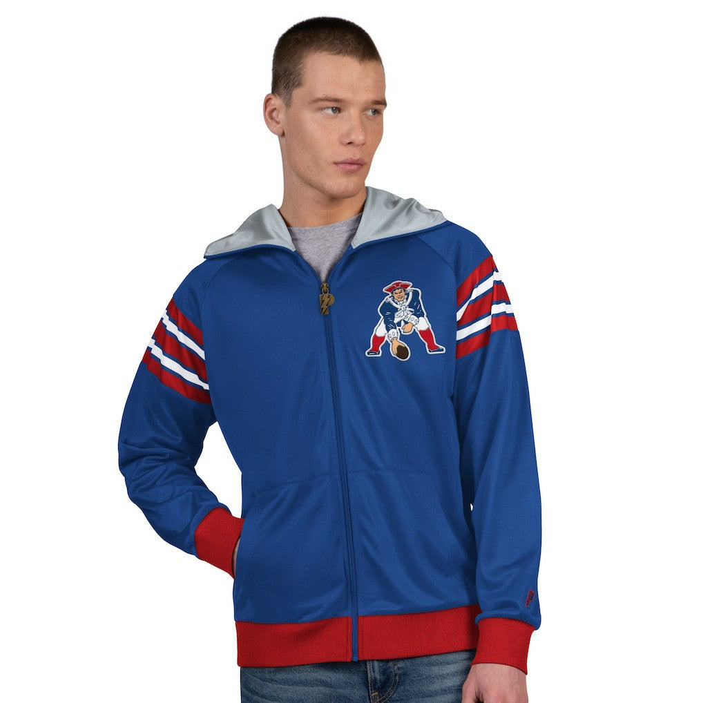 New England Patriots Pro Player Retro Helmet Full-Zip Hooded Track Jacket - Royal/Red for sale