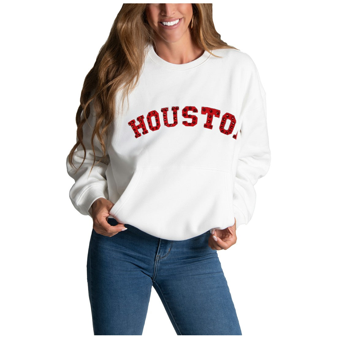 Houston Texans Cuce Women's Chenille Jeweled Sweatshirt - White outlet