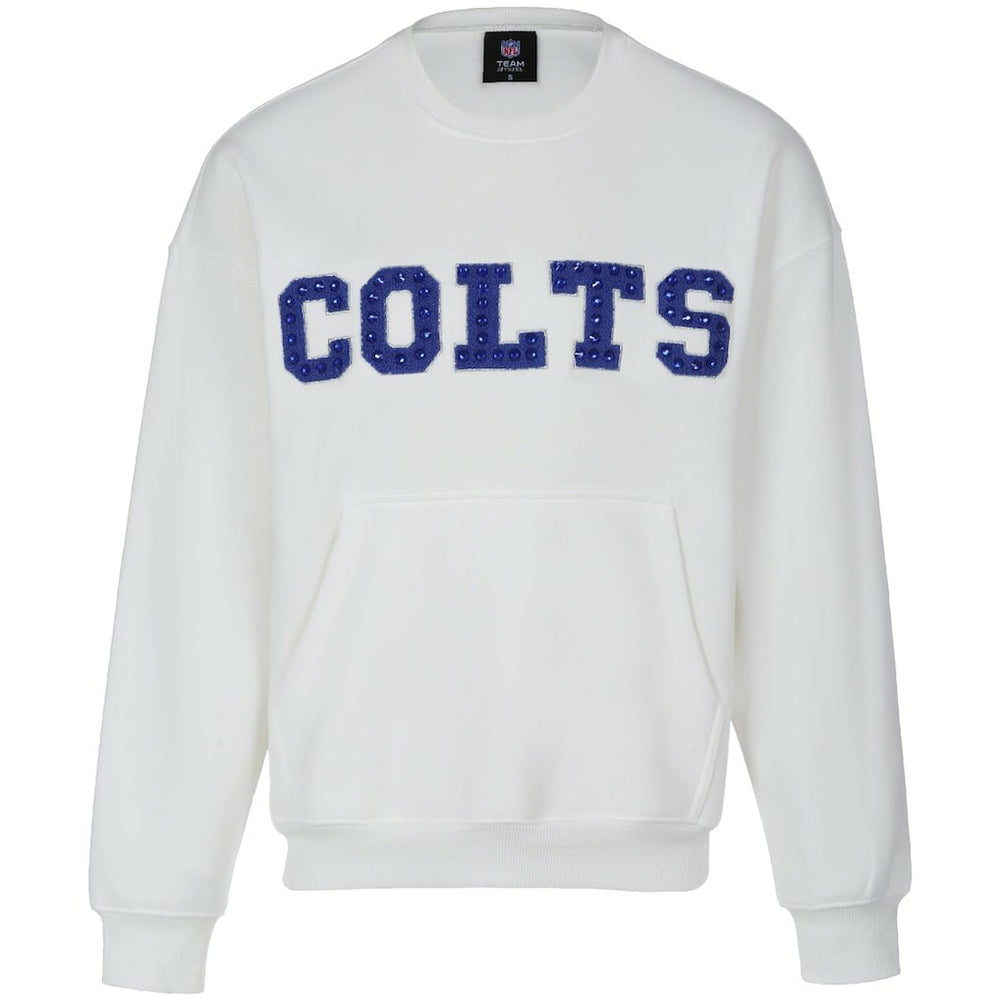 Indianapolis Colts Cuce Women's Chenille Jeweled Sweatshirt - White for sale