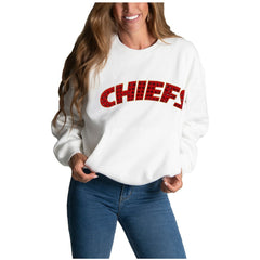 Kansas City Chiefs Cuce Women's Chenille Jeweled Sweatshirt - White online