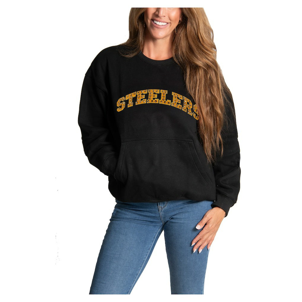 Pittsburgh Steelers Cuce Women's Chenille Jeweled Sweatshirt - Black for sale