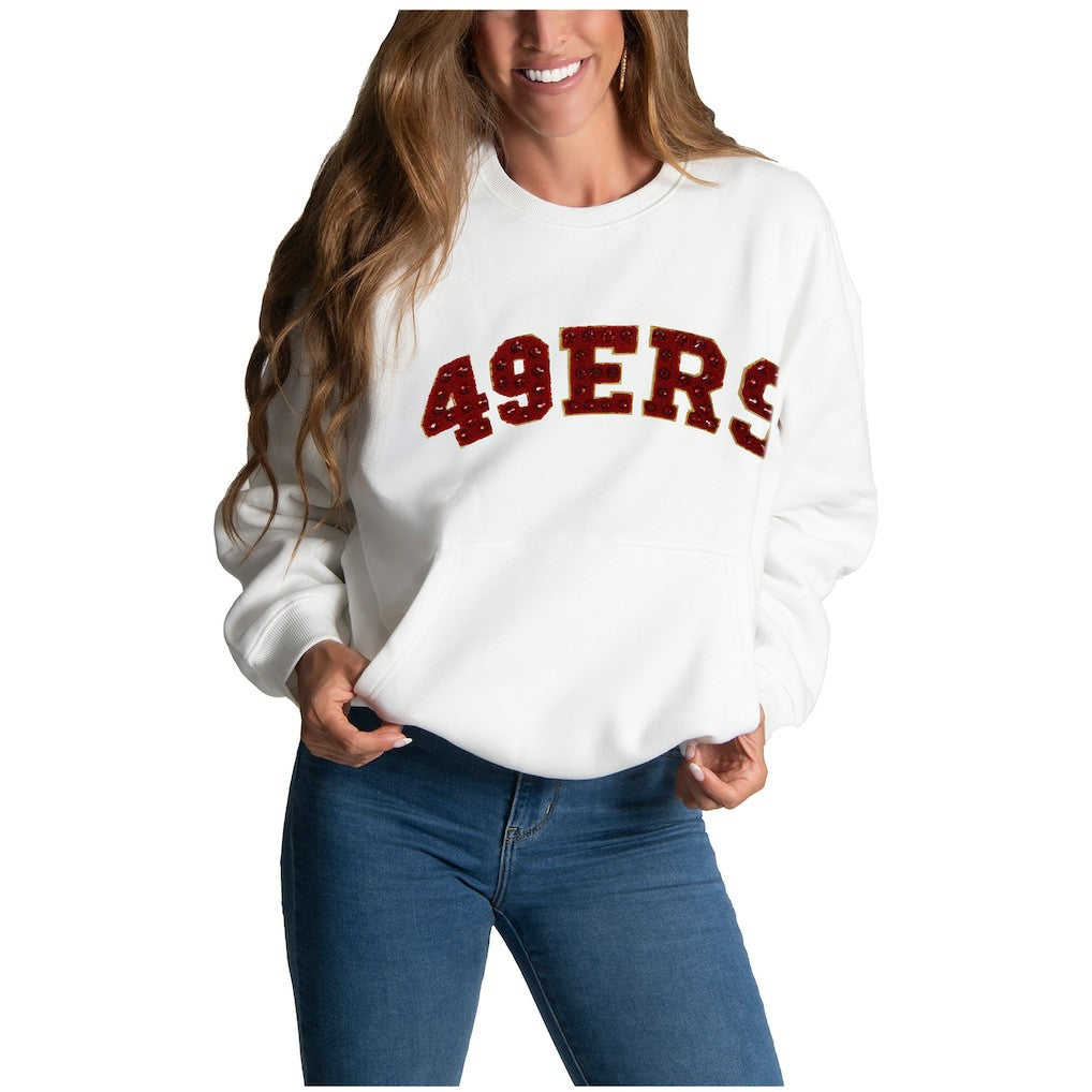San Francisco 49ers Cuce Women's Chenille Jeweled Sweatshirt - White sale