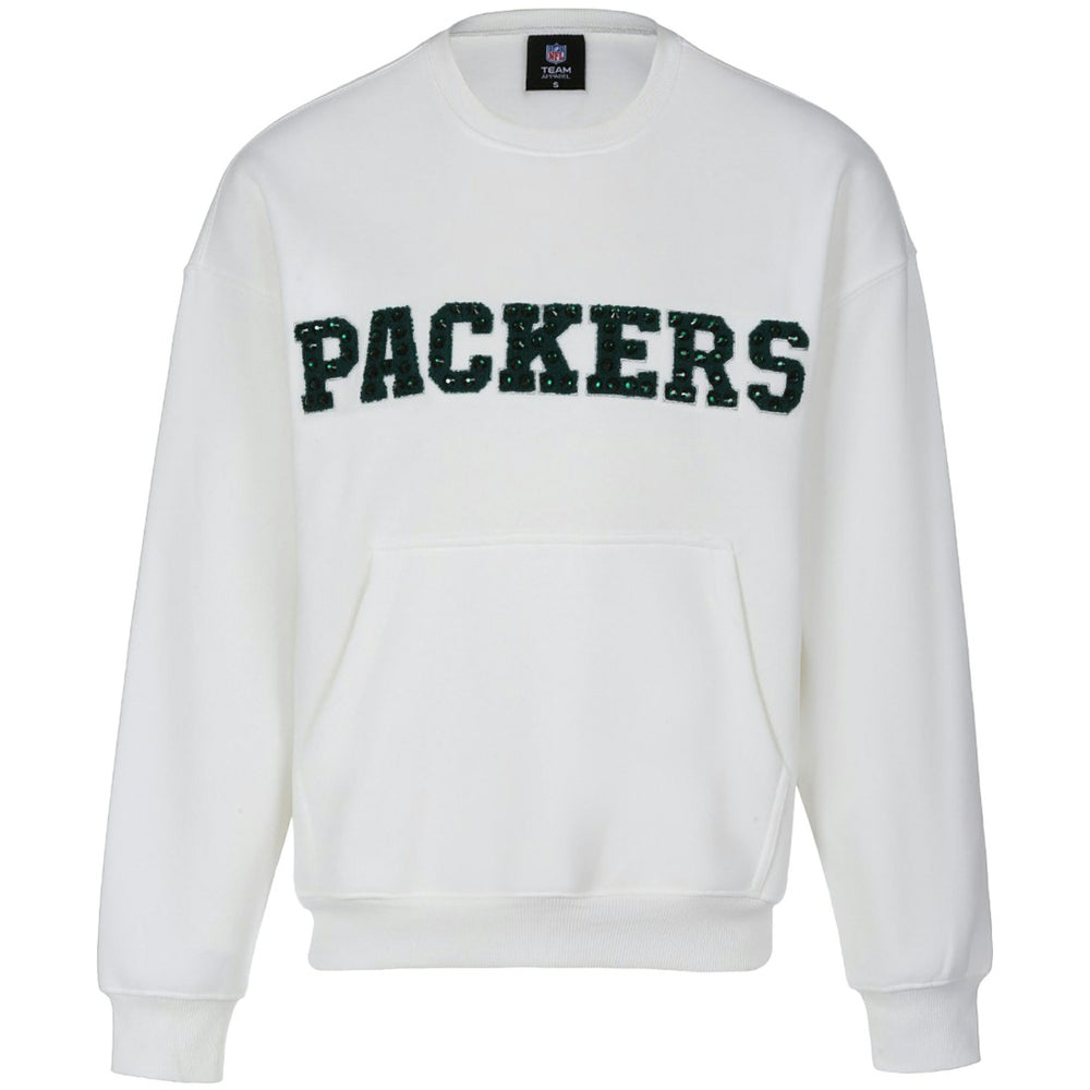 Green Bay Packers Cuce Women's Chenille Jeweled Sweatshirt - White for sale