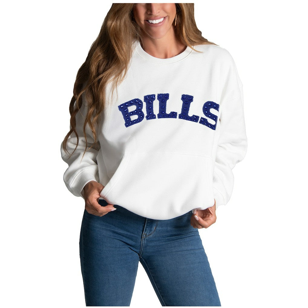Buffalo Bills Cuce Women's Chenille Jeweled Sweatshirt - White cheap
