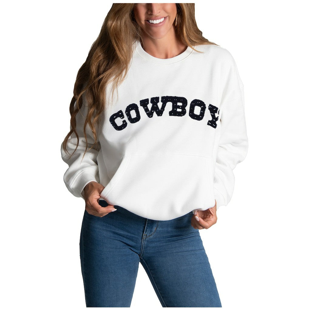 Dallas Cowboys Cuce Women's Chenille Jeweled Sweatshirt - White online