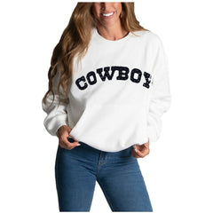 Dallas Cowboys Cuce Women's Chenille Jeweled Sweatshirt - White online