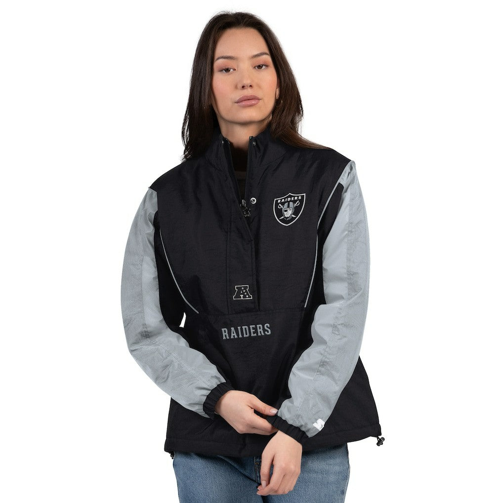 Las Vegas Raiders Starter Women's Thursday Night Gridiron Half-Zip Jacket - Black/Silver on sale