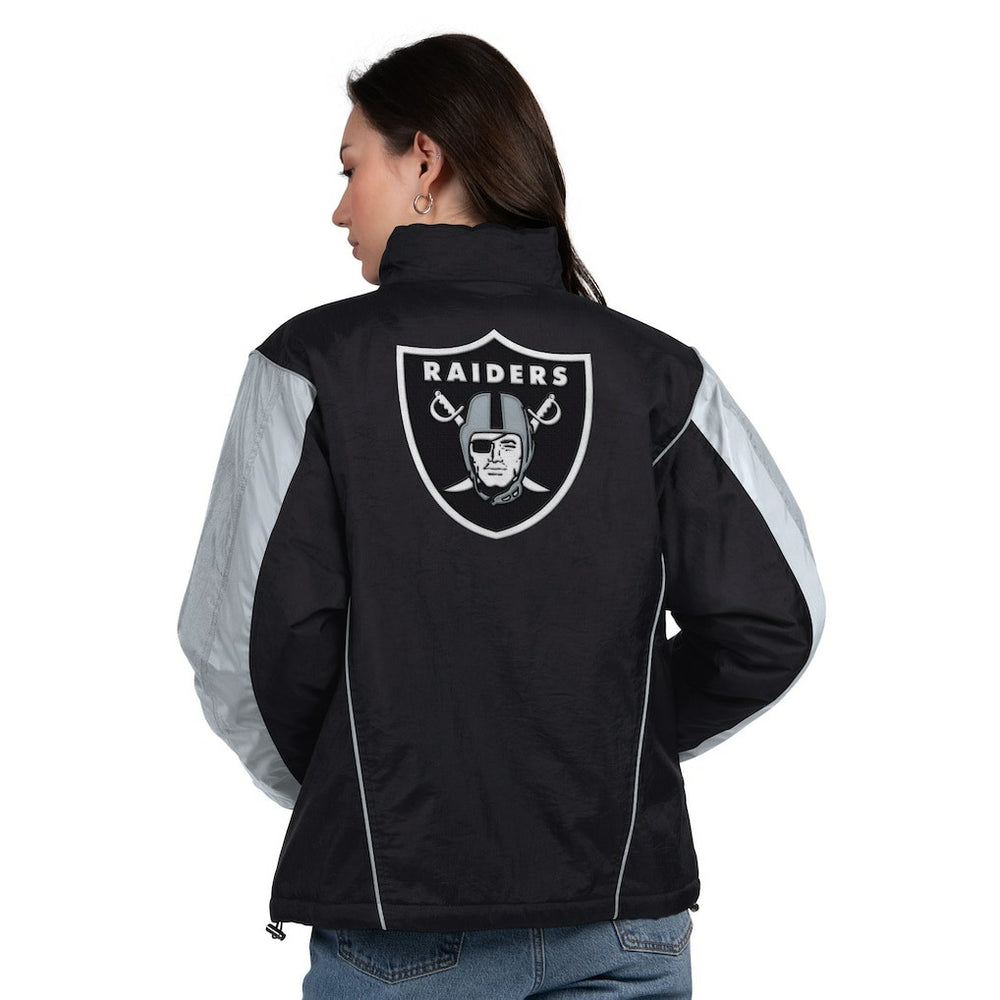 Las Vegas Raiders Starter Women's Thursday Night Gridiron Half-Zip Jacket - Black/Silver on sale