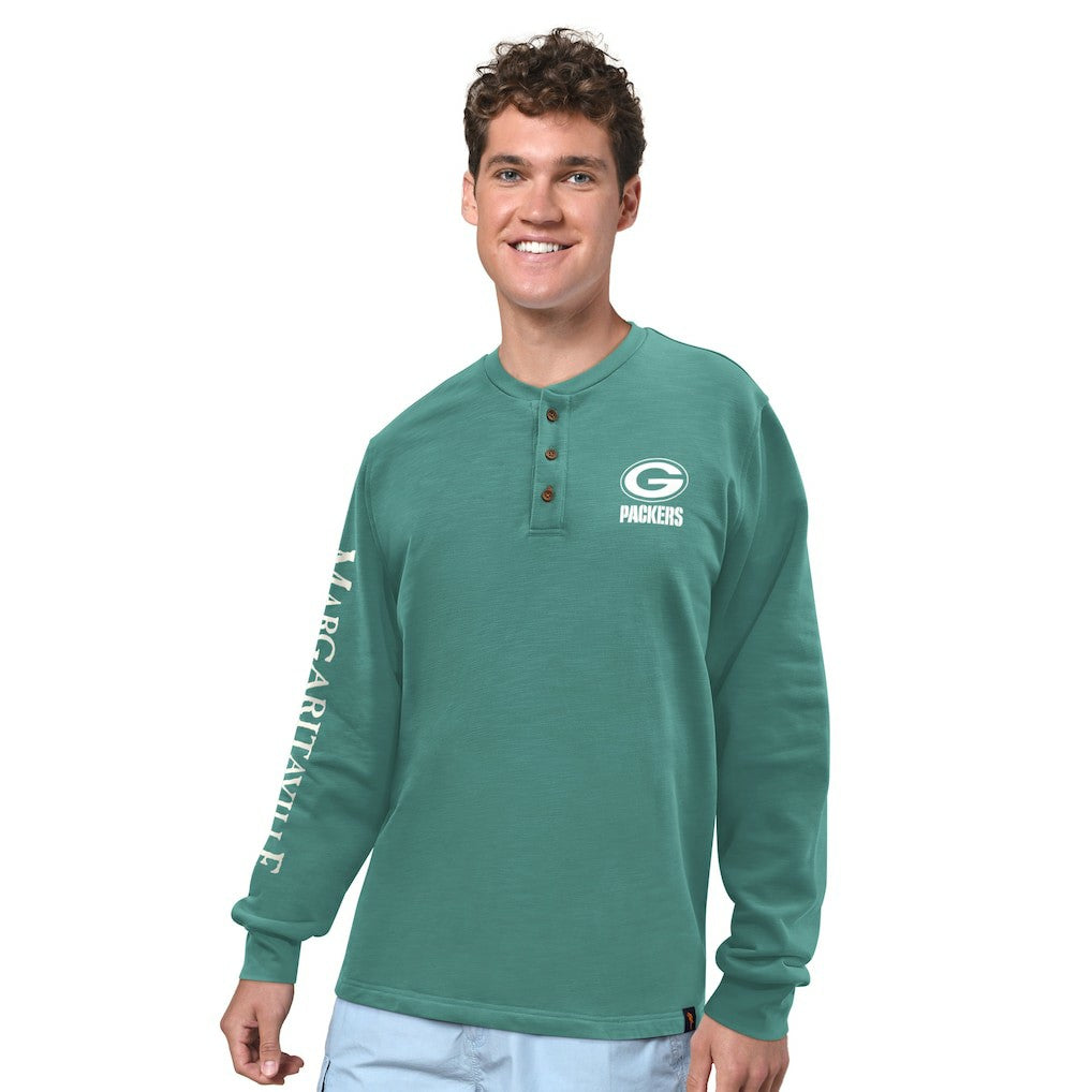 Green Bay Packers Margaritaville Five O'Clock Henley Long Sleeve T-Shirt - Green on sale