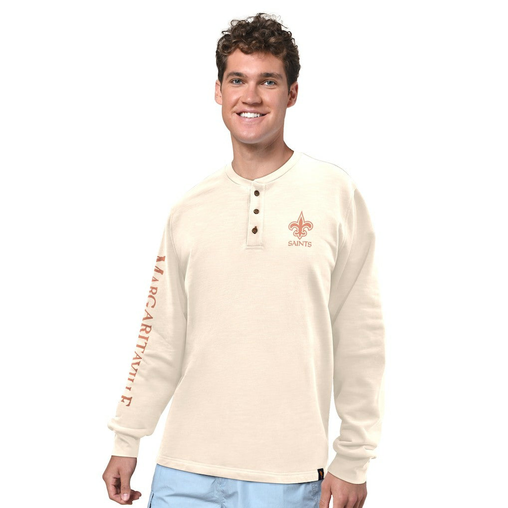 New Orleans Saints Margaritaville Five O'Clock Henley Long Sleeve T-Shirt - Cream cheap