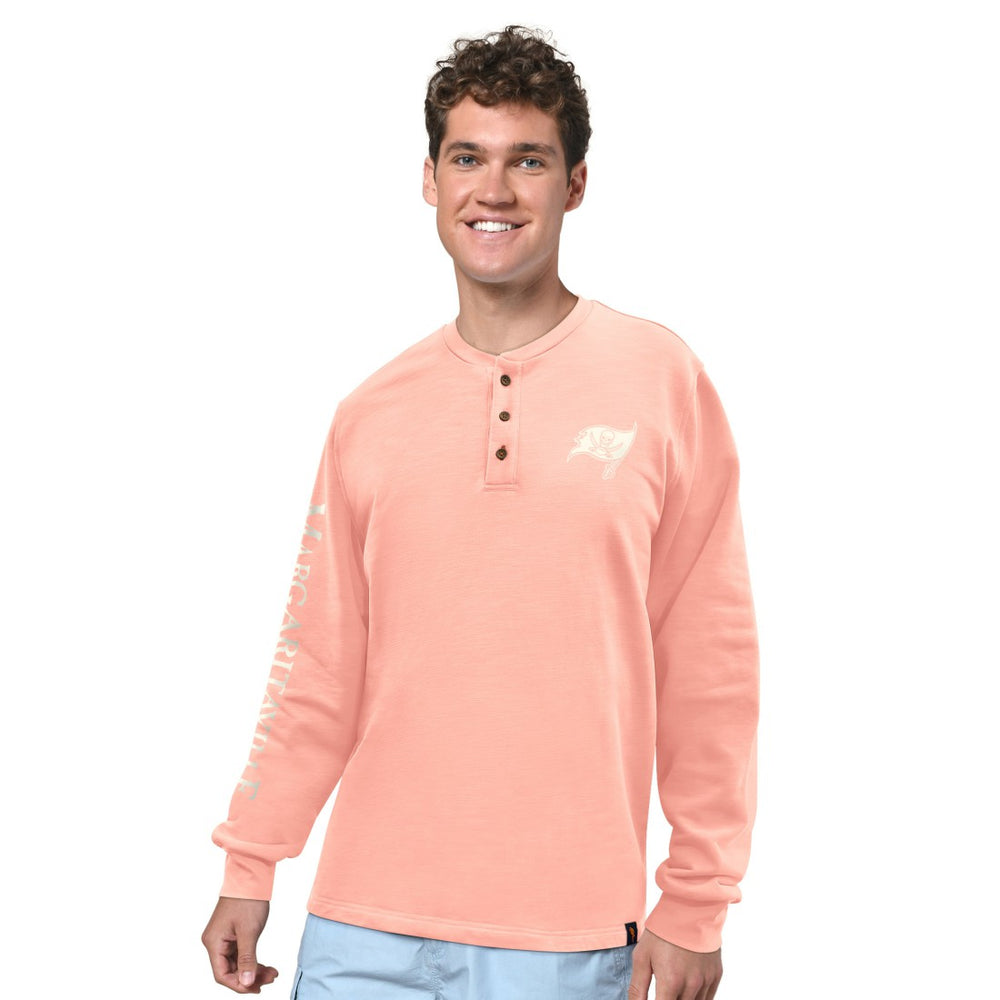 Tampa Bay Buccaneers Margaritaville Five O'Clock Henley Long Sleeve T-Shirt - Coral cheap