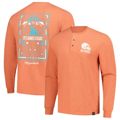 Cleveland Browns Margaritaville Five O'Clock Henley Long Sleeve T-Shirt - Coral discount