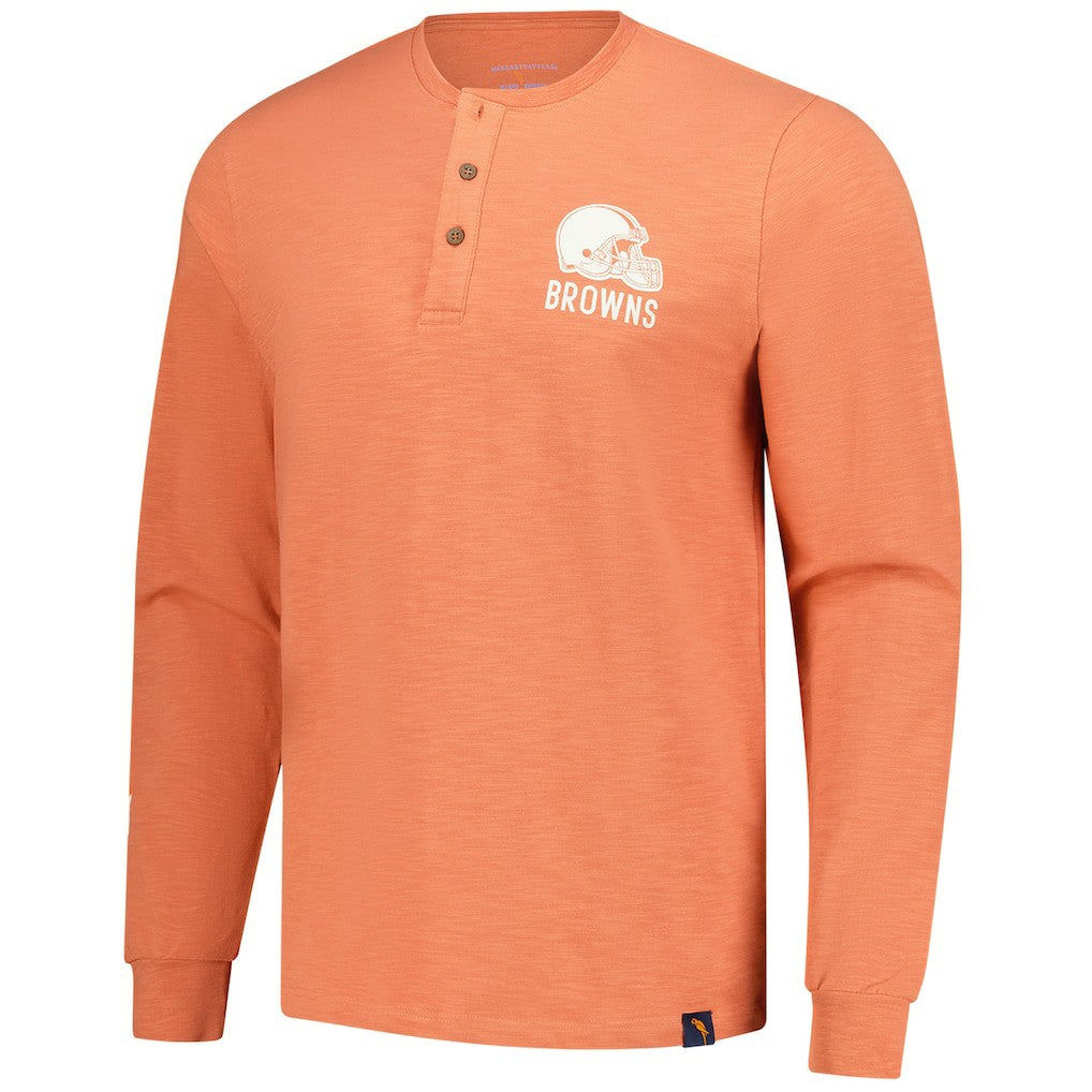 Cleveland Browns Margaritaville Five O'Clock Henley Long Sleeve T-Shirt - Coral discount