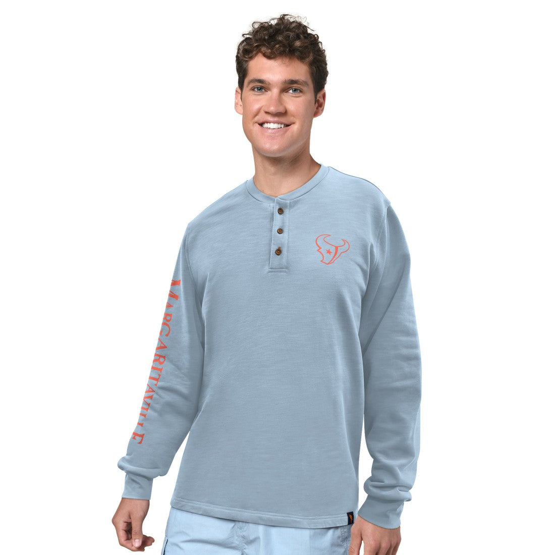 Houston Texans Margaritaville Five O'Clock Henley Long Sleeve T-Shirt - Light Blue sale