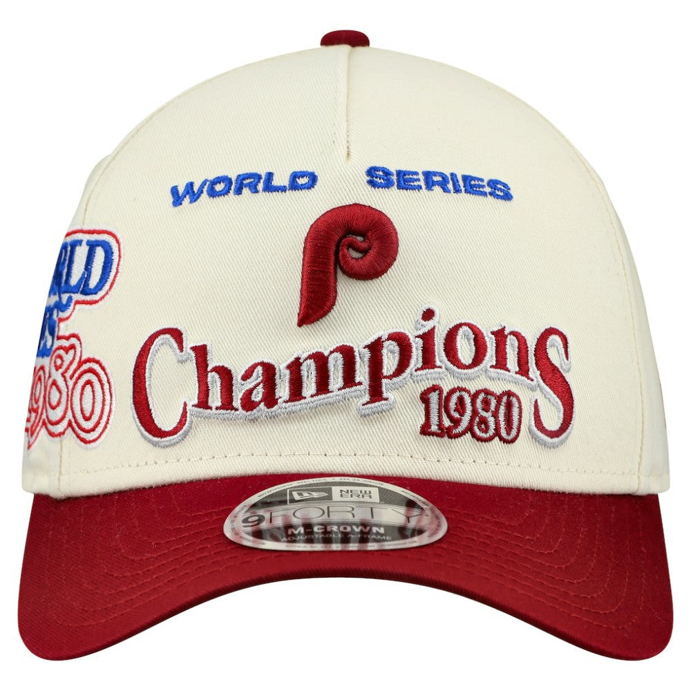 Philadelphia Phillies World Series 9FORTY M-Crown A-Frame Adjustable Hat - Cream/Red | New Era