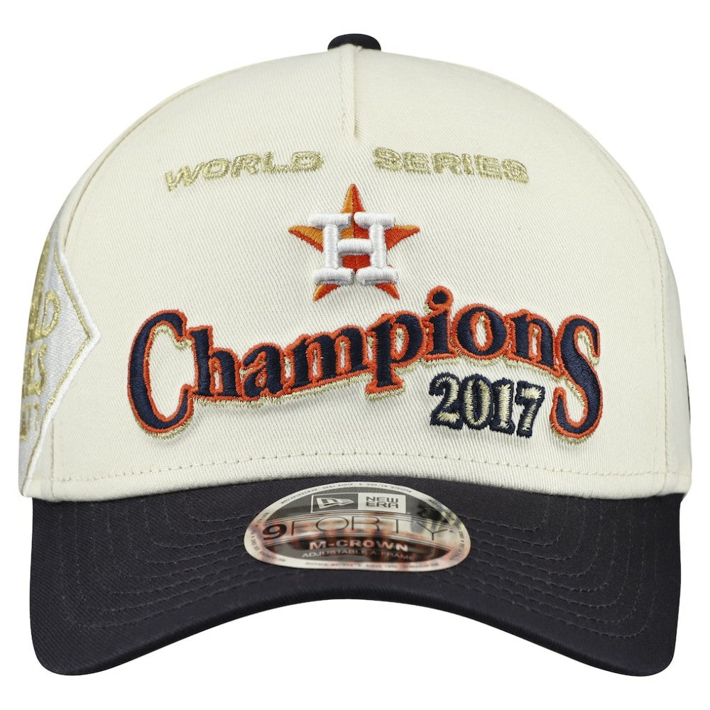 Houston Astros World Series 9FORTY M-Crown A-Frame Adjustable Hat - Cream/Navy | New Era