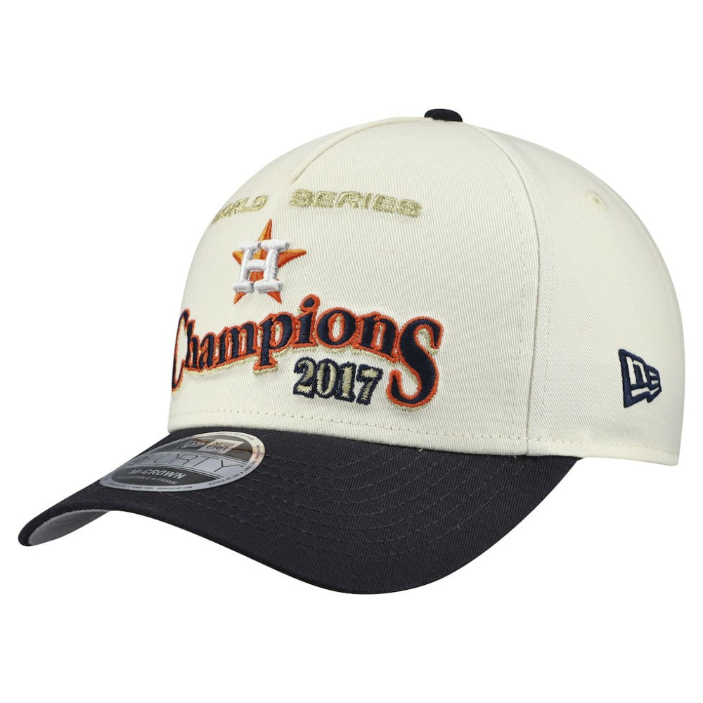 Houston Astros World Series 9FORTY M-Crown A-Frame Adjustable Hat - Cream/Navy | New Era