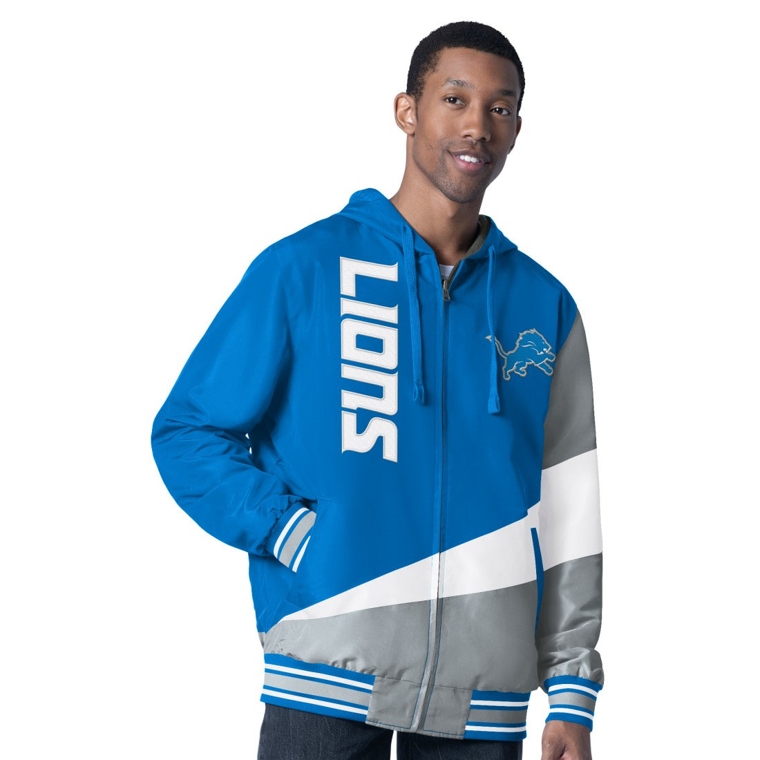 Detroit Lions G-III Sports by Carl Banks Dual Threat Reversable Full-Zip Hooded Jacket - Blue/Charcoal on sale