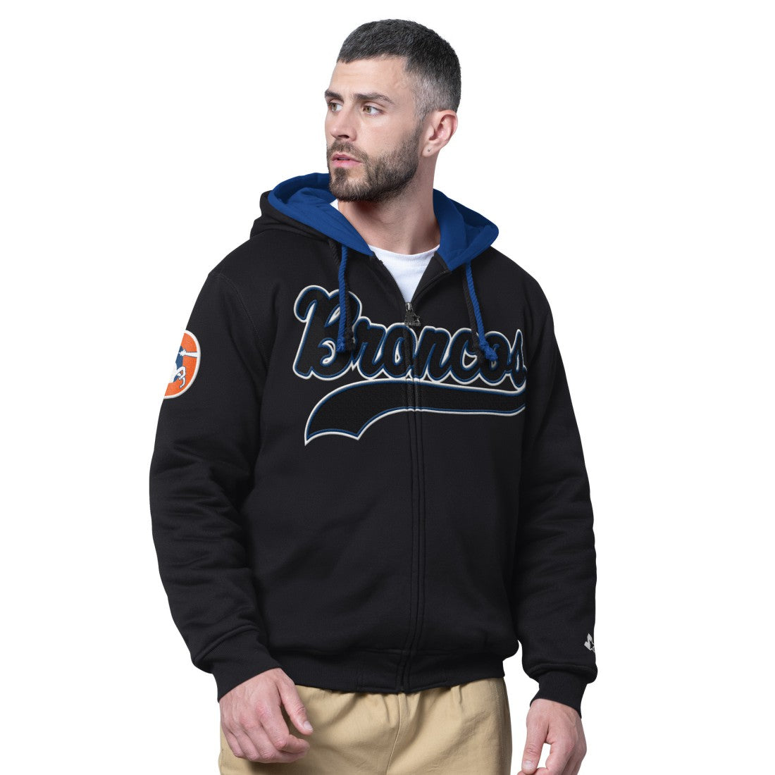 Denver Broncos Starter Big Shot Throwback Full-Zip Double Hoodie - Black on sale
