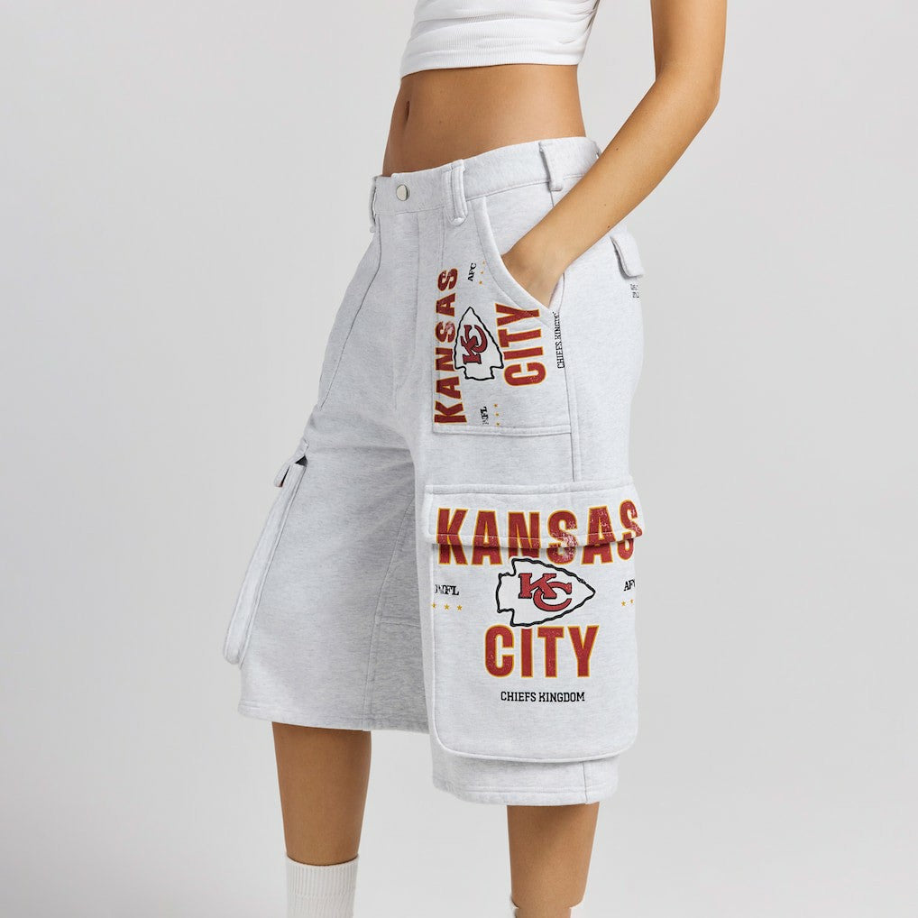 Kansas City Chiefs Off Season x NFL Women's Fleece Cargo Shorts - Heather Gray for sale