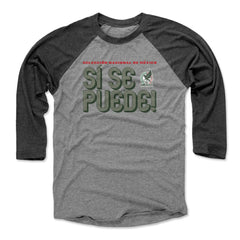 Mexico National Team 500 Level Unisex Si Se Puede Inline Bold Raglan 3/4-Sleeve Baseball T-Shirt - Black/Heather Gray for sale