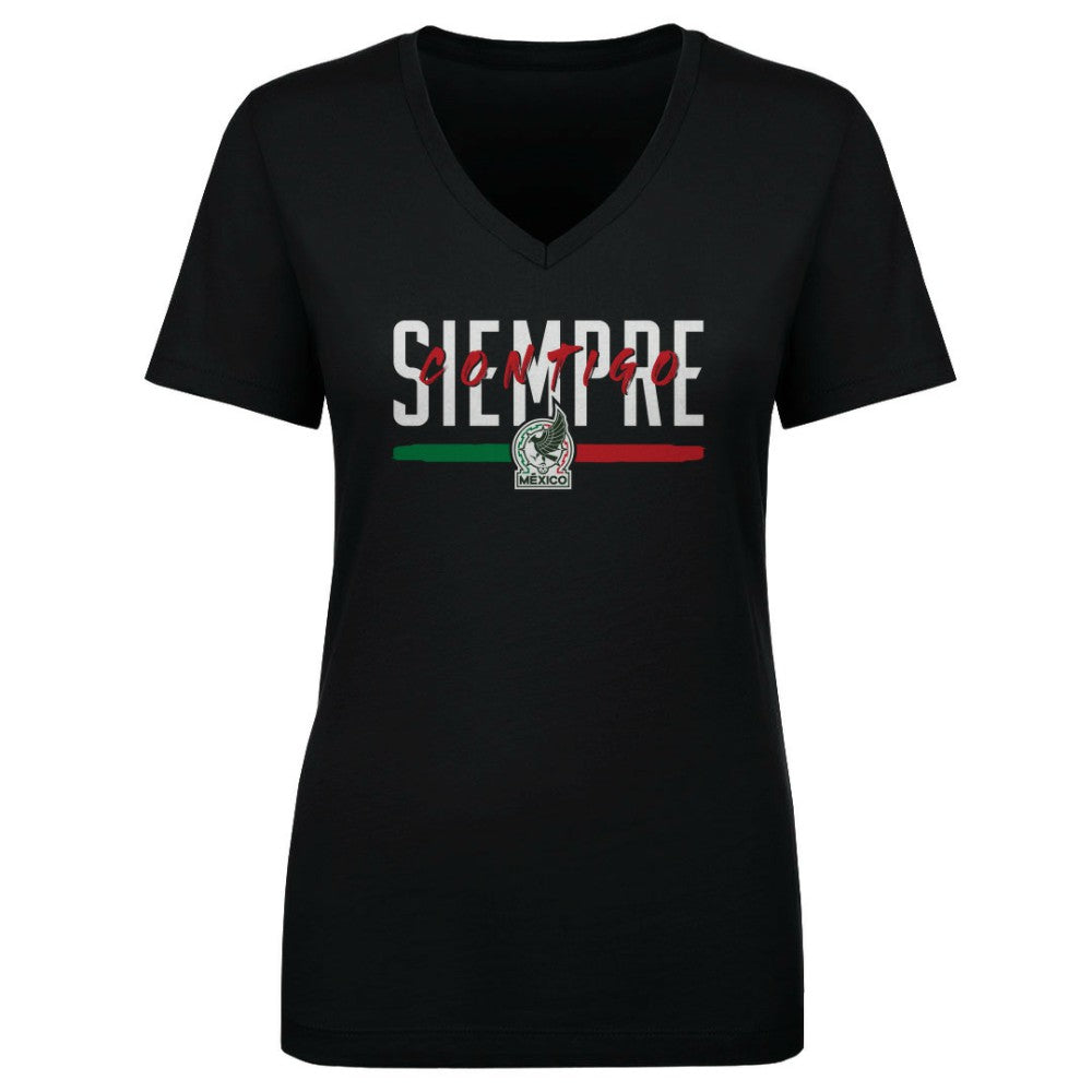 Mexico National Team 500 Level Women's Siempre Contigo V-Neck T-Shirt - Black for sale