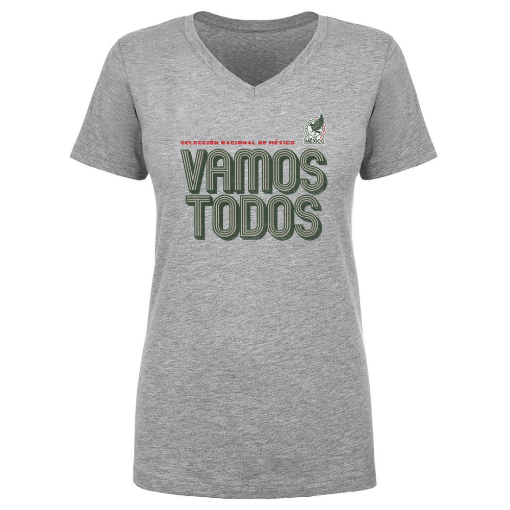 Mexico National Team 500 Level Women's Vamos Todos Inline Bold V-Neck T-Shirt - Heather Gray cheap