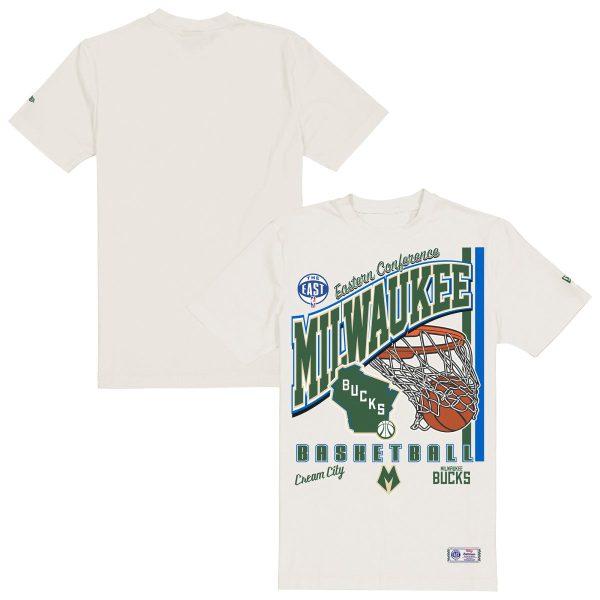 Milwaukee Bucks Oversized City Edition Remix Vintage T-Shirt - Cream | New Era on sale