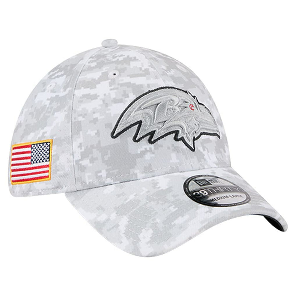 Baltimore Ravens New Era 2025 Salute to Service Digital Camo Fan Pack 39THIRTY Flex Hat - White on sale