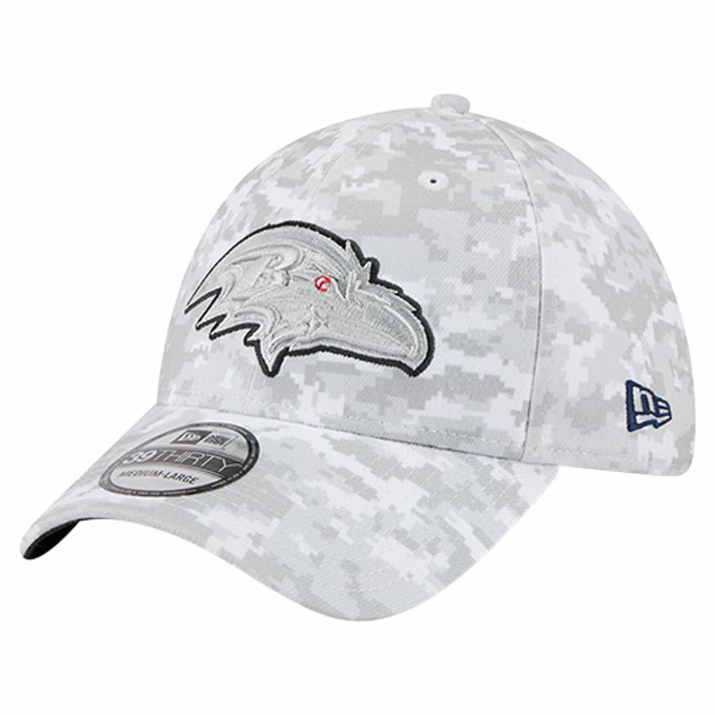 Baltimore Ravens New Era 2025 Salute to Service Digital Camo Fan Pack 39THIRTY Flex Hat - White on sale