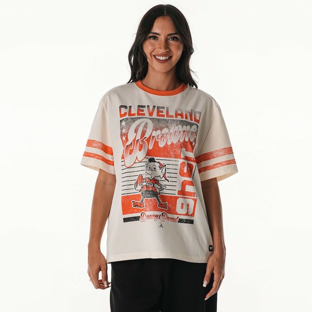 Cleveland Browns The Wild Collective Women's Vintage Drop Shoulder Oversized Boyfriend T-Shirt - Cream outlet