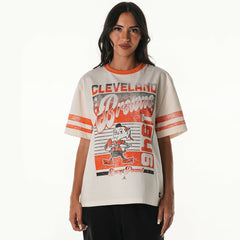 Cleveland Browns The Wild Collective Women's Vintage Drop Shoulder Oversized Boyfriend T-Shirt - Cream outlet