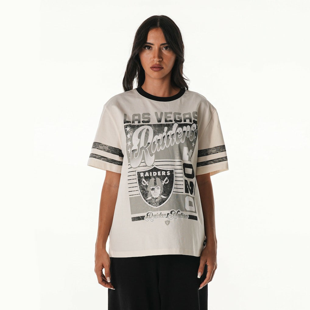 Las Vegas Raiders The Wild Collective Women's Vintage Drop Shoulder Oversized Boyfriend T-Shirt - Cream on sale