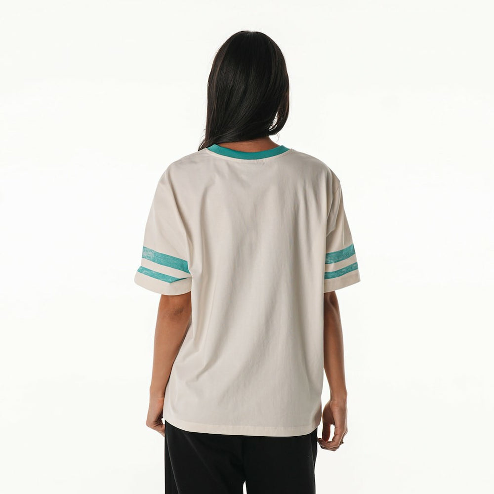 Miami Dolphins The Wild Collective Women's Vintage Drop Shoulder Oversized Boyfriend T-Shirt - Cream cheap