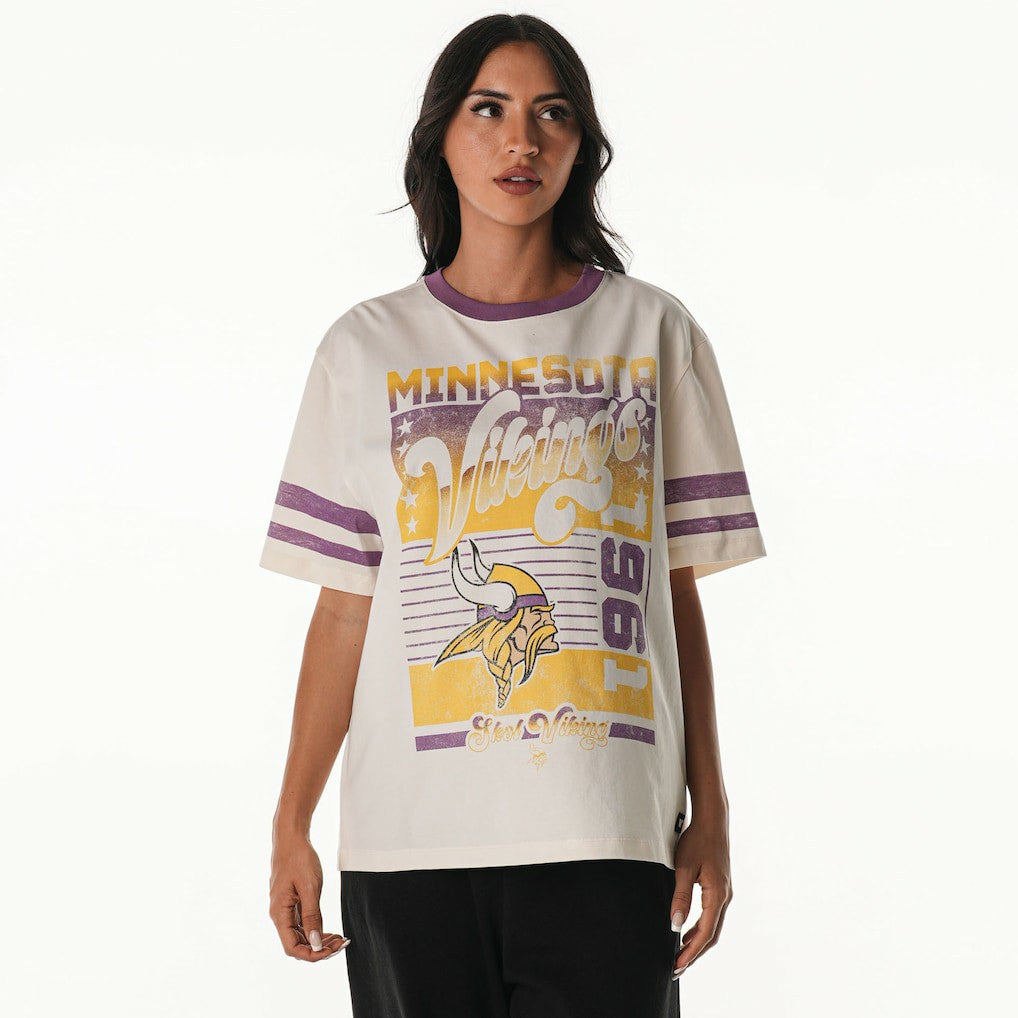 Minnesota Vikings The Wild Collective Women's Vintage Drop Shoulder Oversized Boyfriend T-Shirt - Cream cheap