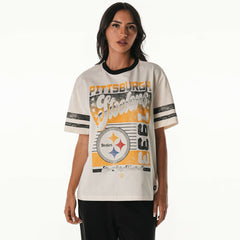 Pittsburgh Steelers The Wild Collective Women's Vintage Drop Shoulder Oversized Boyfriend T-Shirt - Cream outlet