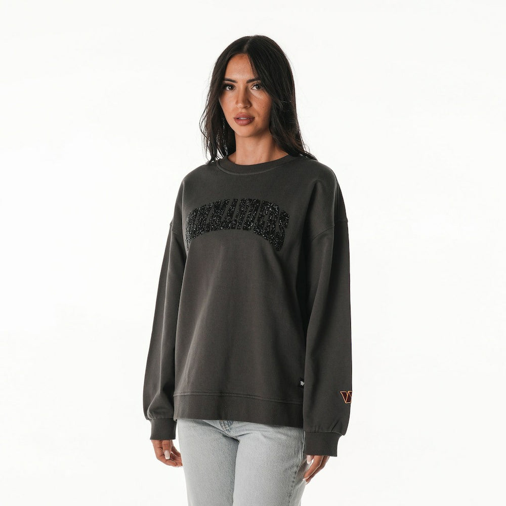 Washington Commanders The Wild Collective Women's Rock Crystal Oversized Crewneck Sweatshirt - Charcoal discount