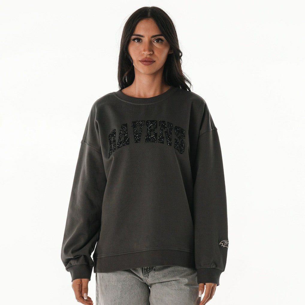 Baltimore Ravens The Wild Collective Women's Rock Crystal Oversized Crewneck Sweatshirt - Charcoal discount