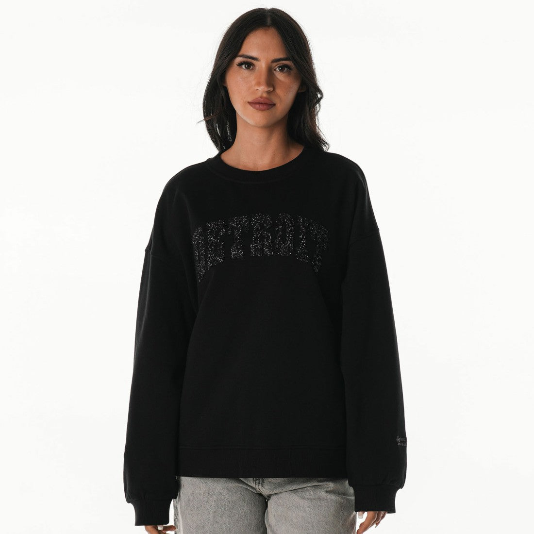 Detroit Lions The Wild Collective Women's Rock Crystal Oversized Crewneck Sweatshirt - Black outlet