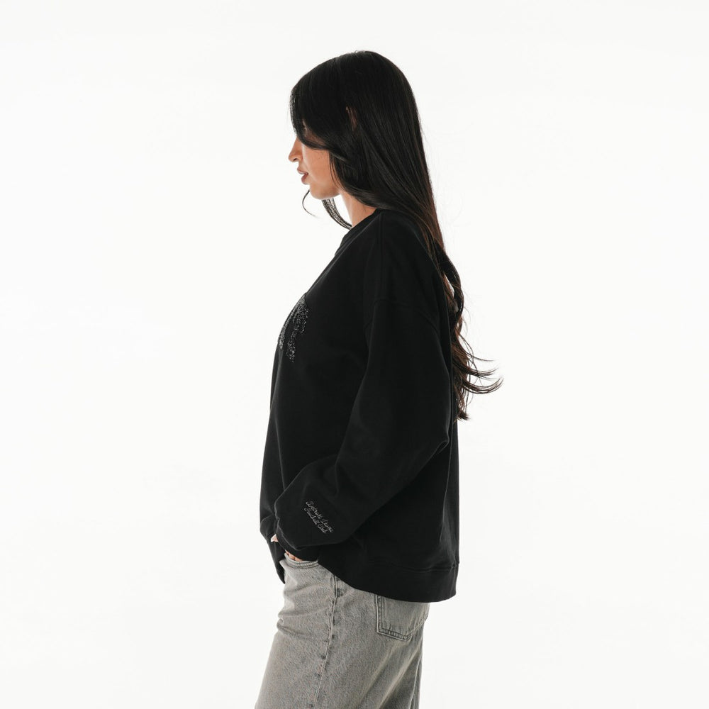 Detroit Lions The Wild Collective Women's Rock Crystal Oversized Crewneck Sweatshirt - Black outlet