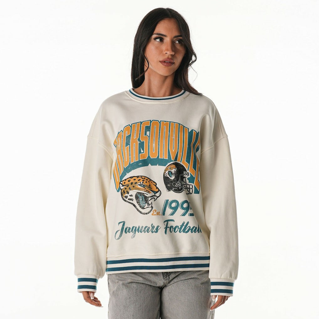Jacksonville Jaguars The Wild Collective Women's Oversized Vintage French Terry Sweatshirt - Cream discount