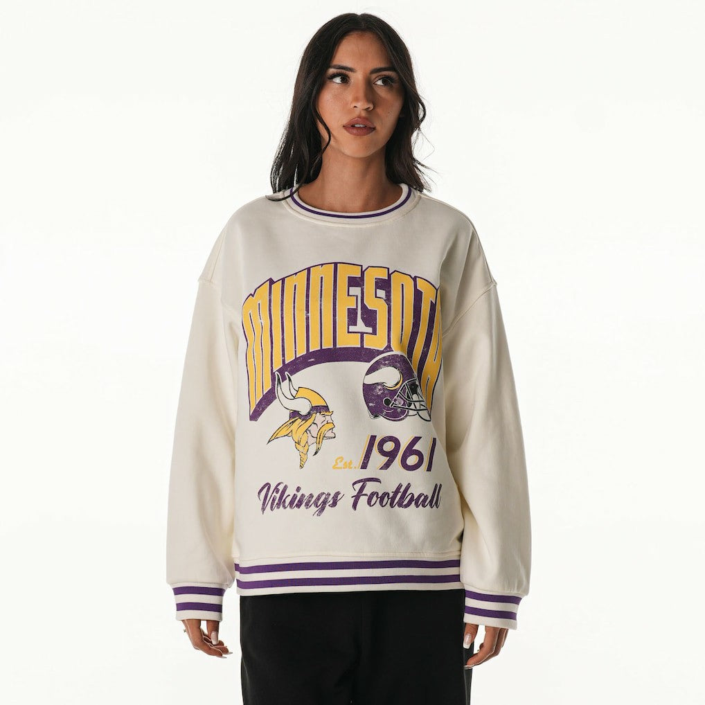 Minnesota Vikings The Wild Collective Women's Oversized Vintage French Terry Sweatshirt - Cream discount