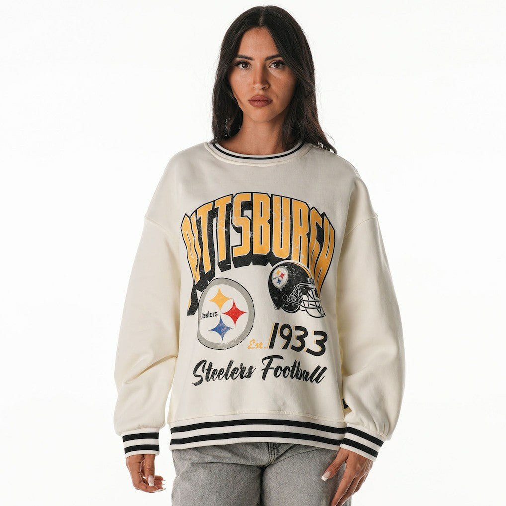 Pittsburgh Steelers The Wild Collective Women's Oversized Vintage French Terry Sweatshirt - Cream cheap