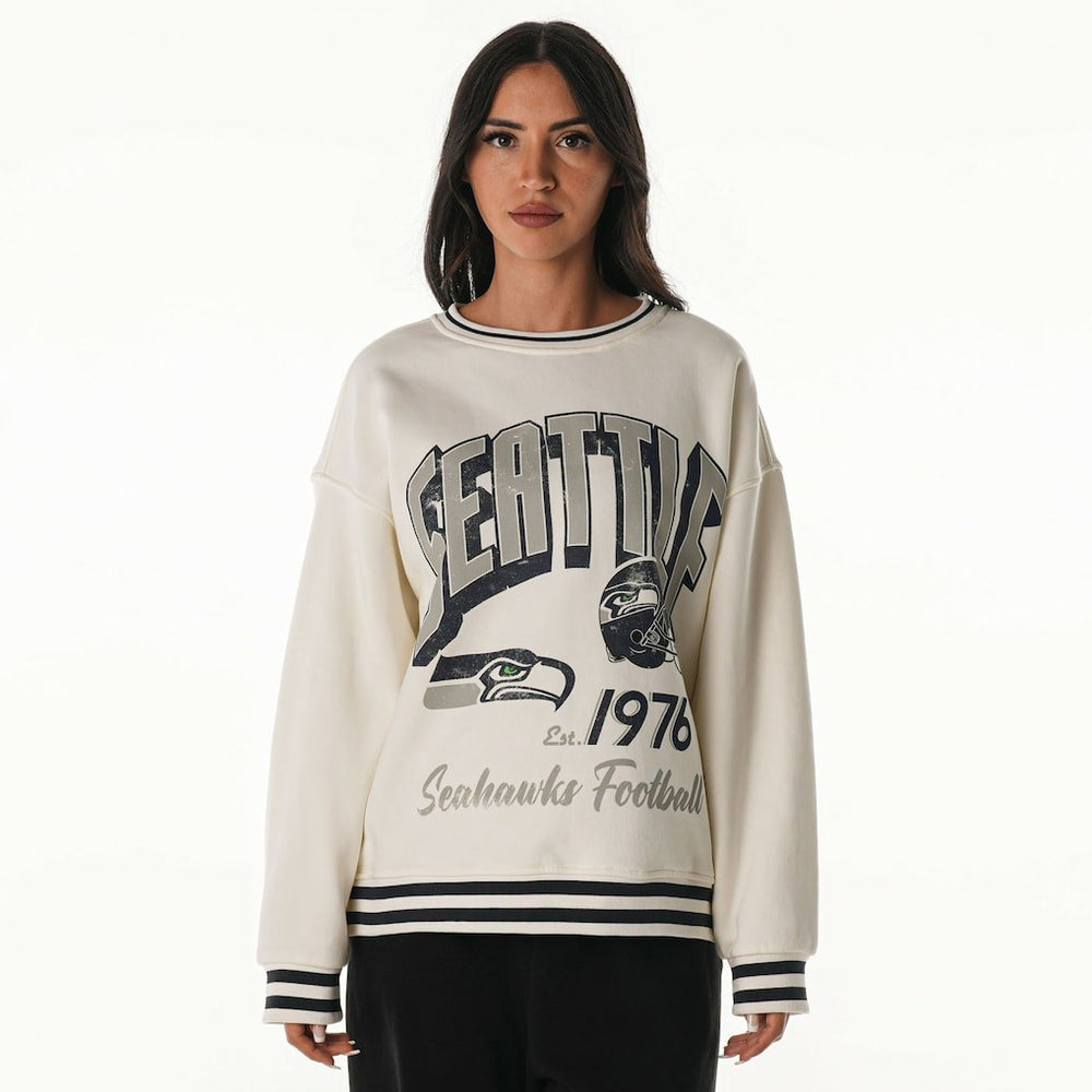 Seattle Seahawks The Wild Collective Women's Oversized Vintage French Terry Sweatshirt - Cream discount