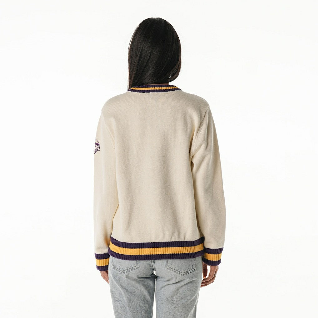 Minnesota Vikings The Wild Collective Women's Jacquard V-Neck Sweater - Cream outlet