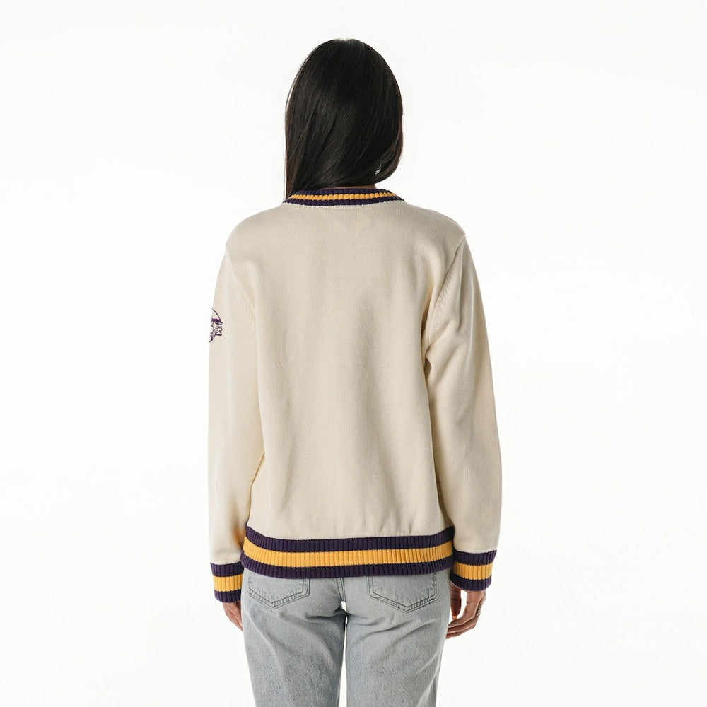 Minnesota Vikings The Wild Collective Women's Jacquard V-Neck Sweater - Cream outlet