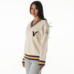 Minnesota Vikings The Wild Collective Women's Jacquard V-Neck Sweater - Cream outlet