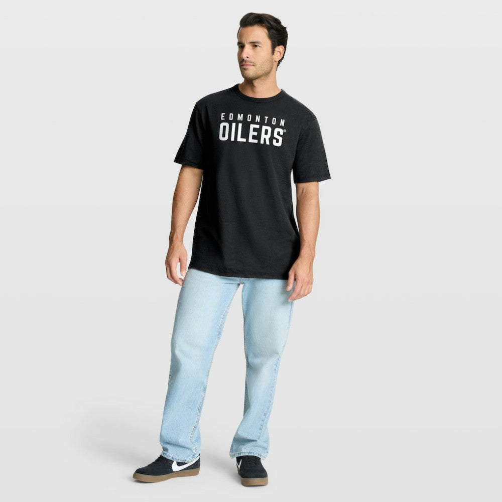 Edmonton Oilers Fanatics Play Distressed Wordmark Stadium Slub T-Shirt Black