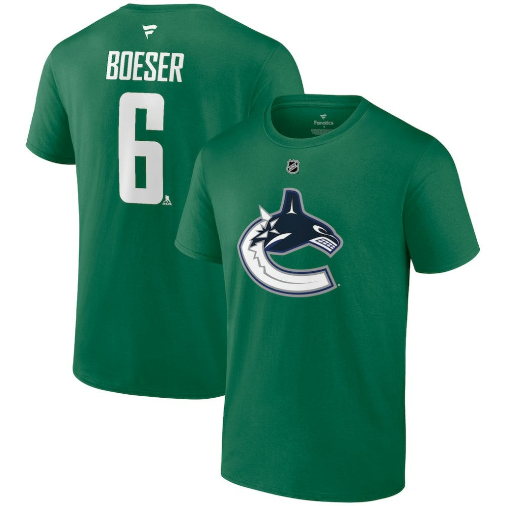 Brock Boeser Vancouver Canucks Fanatics Authentic Stack Name & Number T-Shirt Green